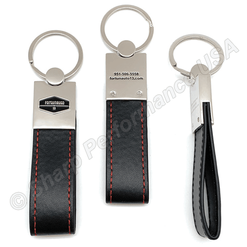 K0208 Key Chain - Custom Leather & Metal Fob with Your Logo & Info